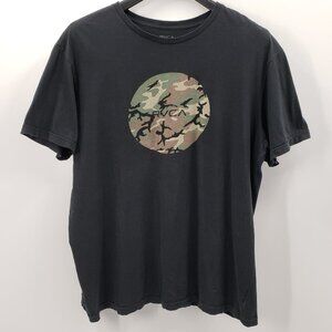 RVCA Motors T-Shirt Men's XL Black Camo Detail Regular Fit Military Vibe Casual